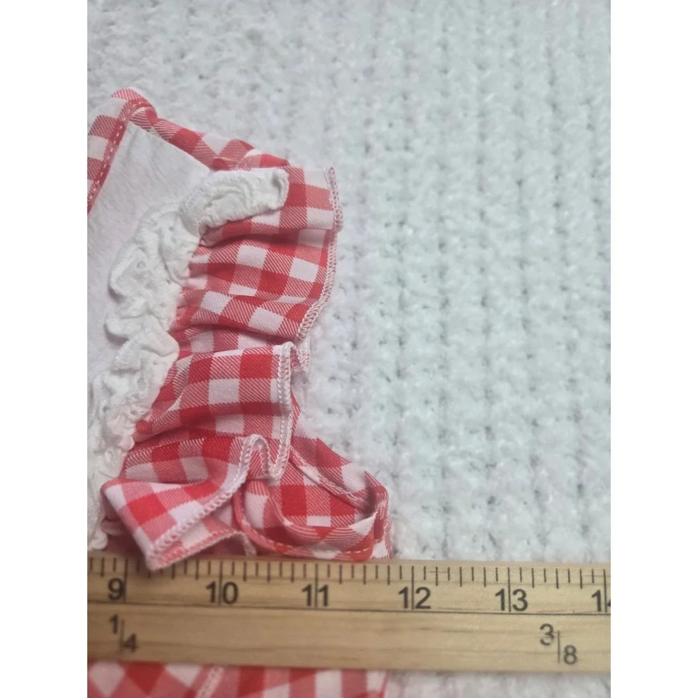 Girls Red Gingham Strawberry‎ Embroidered Lace Trim Dress Farmcore Picnic Large